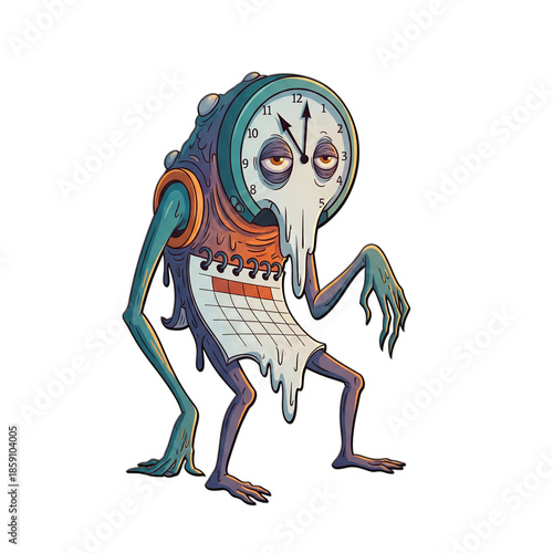 Burnout Time Monster Illustration Symbolizing Poor Time Management, Work Stress, Productivity Loss, Exhaustion, and Modern Business Pressure.