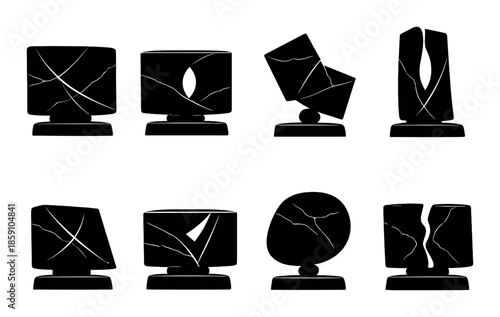 Elegant black sculptures with white veins on dark background