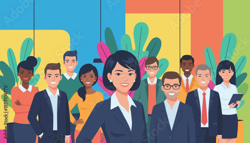 Happy diverse business team portrait illustrating collaboration unity and professional success