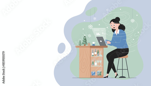 Stressed professional dealing with holiday work demands and complex data visualization