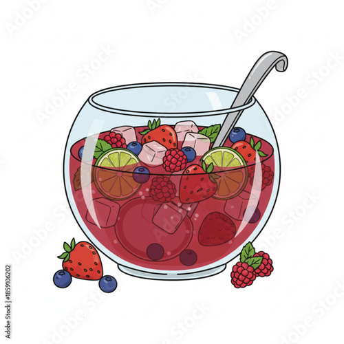 Festive Berry Punch in Glass Bowl for Party