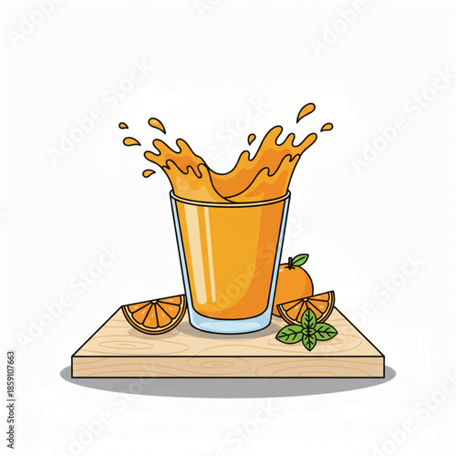 Orange Juice Splash in Glass on Breakfast Table