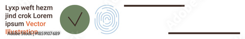 Verification systems, identity authentication, data approval, cybersecurity, official validation, digital access. Green checkmark next to a fingerprint. Verification systems and identity