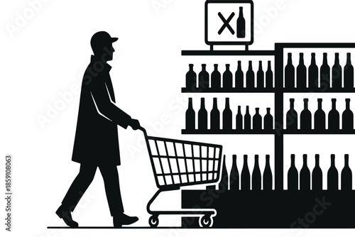 Mindful Shopper Avoiding Alcohol Aisle Sobriety Silhouette