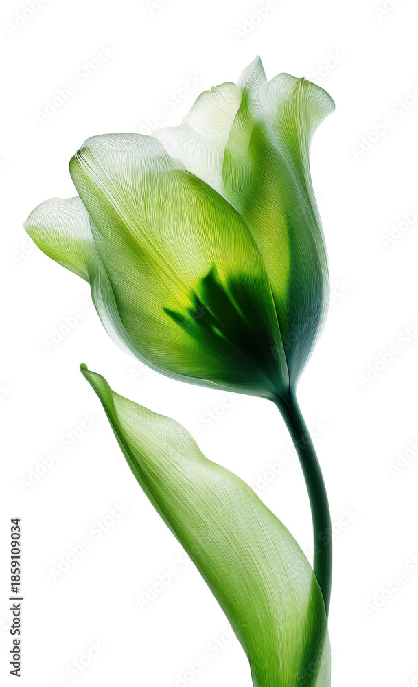 Obraz premium Vibrant Green Tulip: Capturing the exquisite beauty of a solitary tulip in full bloom, its delicate petals showcase a stunning display of translucent shades.