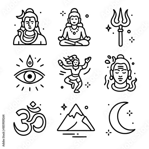 Shiva vector featuring hindu deitys power and grace, suitable for cultural, religious, spiritual, or educational projects and designs.