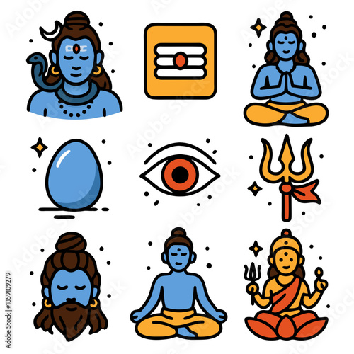 Shiva vector illustrations creatively depict hindu god, suitable for religious websites, educational materials, posters, and cultural projects.