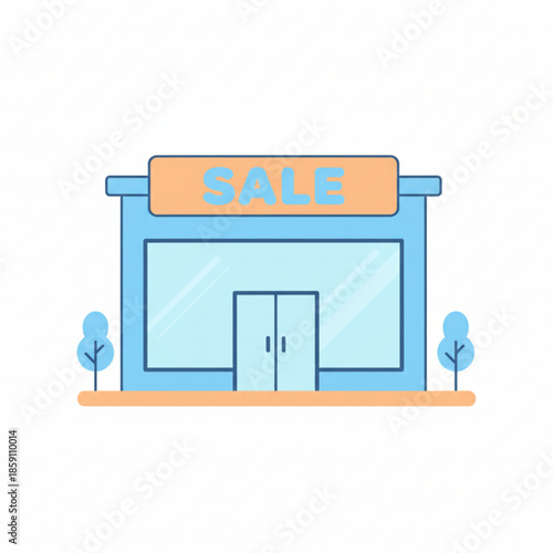 Modern flat illustration of a retail store with a sale sign, perfect for shopping promotions, marketing banners, and e-commerce designs.