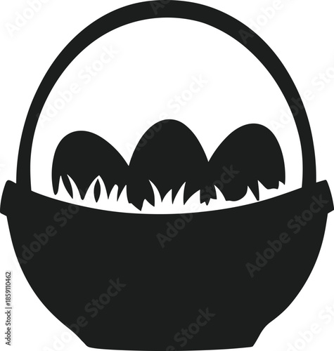 Black silhouette of an easter basket filled with grass and eggs vector