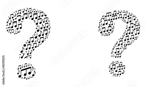 Question mark composed of musical notes symbolizing music, curiosity and creative inquiry
