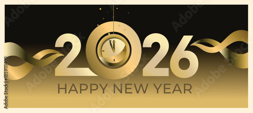 Luxury New Year wishes 2026 celebration with golden  text typography and countdown clock happy holiday greetings landing page template