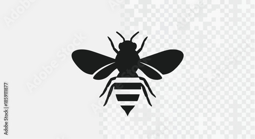 Black Bee Silhouette Icon Isolated on Transparent Background.