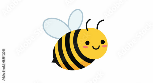 Cute cartoon bee illustration with a happy face and striped body.