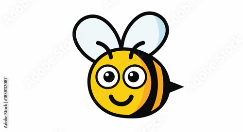 Cute Cartoon Bee with a Friendly Smile and Big Eyes.