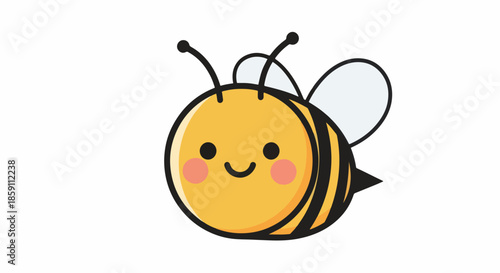Cute Cartoon Bee with Smiling Face and Pink Cheeks.