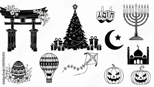 Collection of Holiday and Cultural Symbols Icons.