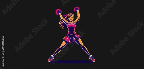 A sleek vector graphic illustrating a dynamic, energetic cheer pose, capturing the essence of sport and team spirit with vibrant lines,  graphic,  dance