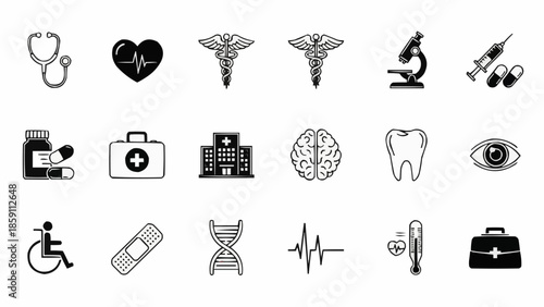 Collection of Medical Icons and Symbols for Healthcare and Science.