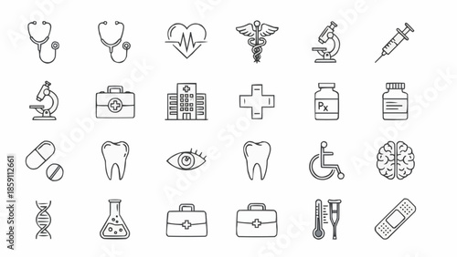 Collection of Medical Icons and Symbols for Healthcare Services.