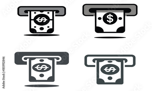 ATM cash withdrawal icons with money and banking transaction concept
