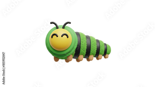Cute 3D Green Caterpillar with Happy Face