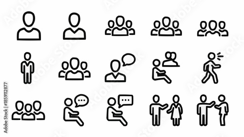 Collection of People Icons Representing Social Interaction and Communication.
