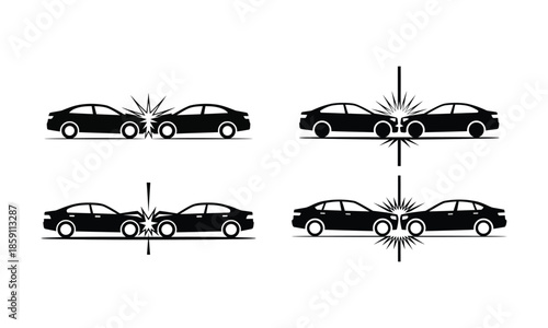 Car collision icons showing front impact accident and traffic crash concept
