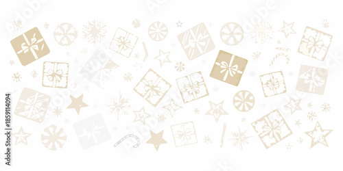 A delicate background of gifts stars and snowflakes for festive occasions