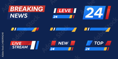 Breaking news broadcast graphic with level indicators and a live stream element