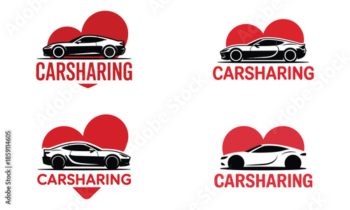 Car Sharing Logo Design with Heart Shape Transportation Concept
