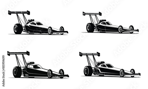 Formula Racing Car Illustration Set Side View Motorsport Vehicle
