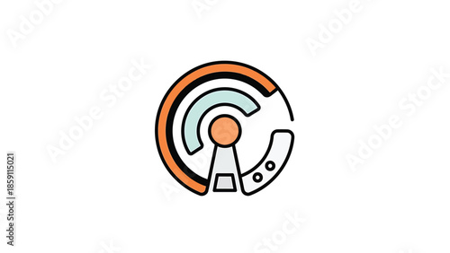 Creative and modern podcasting logo design with broadcasting signal waves and a unique antenna.