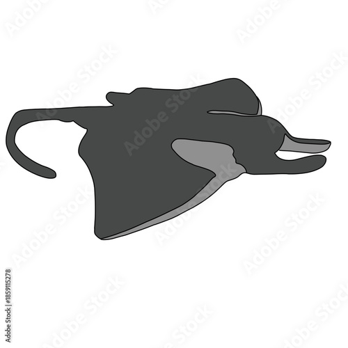 Minimalist flat vector illustration of a stingray swimming, isolated on a white background.