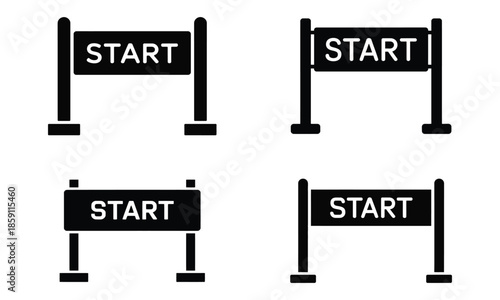 Race Start Line Icons Finish Gate and Competition Start Symbols
