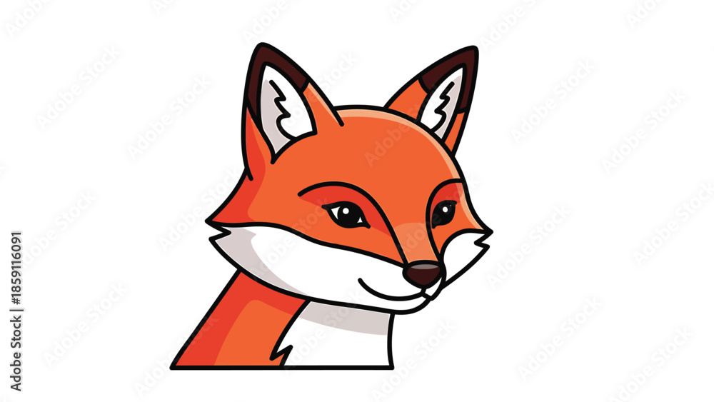 Obraz premium Charming cartoon fox portrait with orange fur and attentive gaze, looking friendly.
