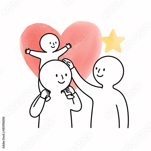 Line drawing of a man and a woman competing for each other's heart or love, Family embracing soft pastel colors on light background for maternal care designs. Generative ai