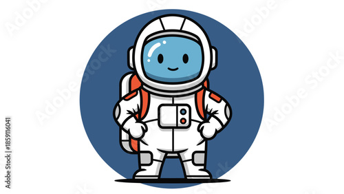 Cute astronaut character standing confidently in space suit, ready for adventure and exploration.