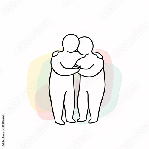 Line drawing of a man and a woman competing for each other's heart or love, Family embracing soft pastel colors on light background for maternal care designs. Generative ai