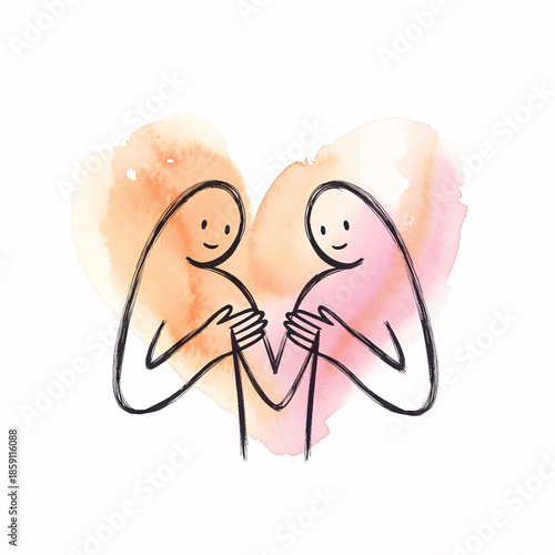 Line drawing of a man and a woman competing for each other's heart or love, Family embracing soft pastel colors on light background for maternal care designs. Generative ai