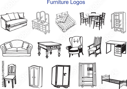 Sketches of Furniture Designs - Interior Decor Logos,Chair,Tabile