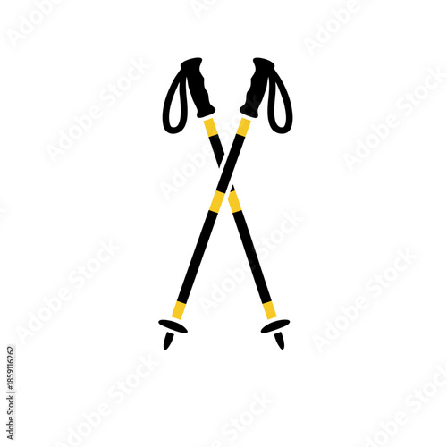 Clean vector illustration of two crossed trekking poles, essential hiking gear for outdoor enthusiasts and mountaineering adventures, representing exploration and an active lifestyle