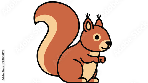 Charming cartoon squirrel with a fluffy tail standing upright, looking curious and alert.