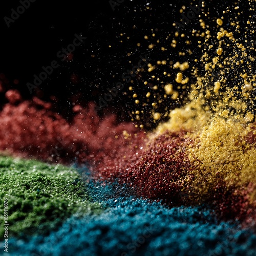 Abstract Powder Burst in Midair – Vibrant Blue and Earth-Tone Color Explosion | Creative Artistic Background for Design, Motion, and Modern Visual Concepts