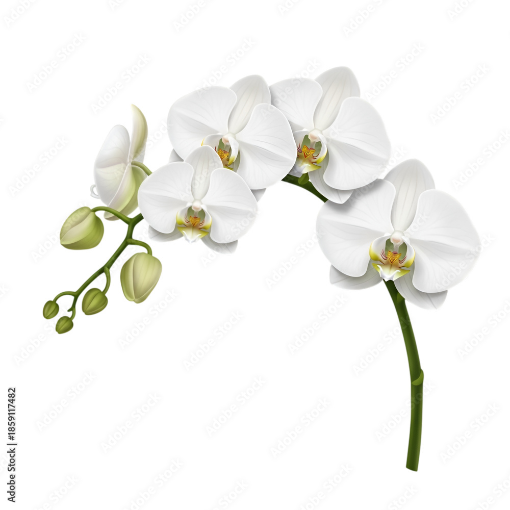 Fototapeta premium white orchid flowers on stem isolated.
