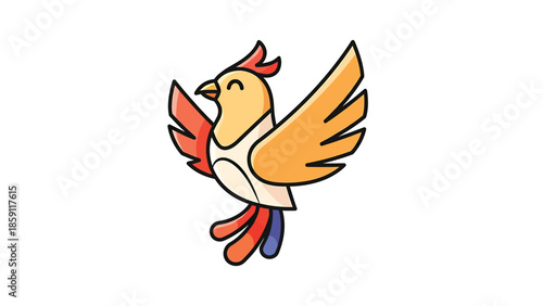 Cheerful cartoon bird soaring through the air with outstretched wings and a happy expression.