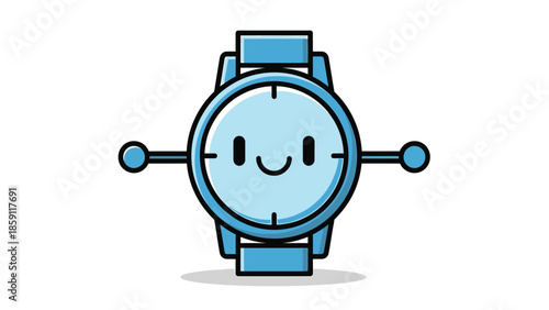 Cute cartoon wristwatch with a smiling face and a blue color scheme.