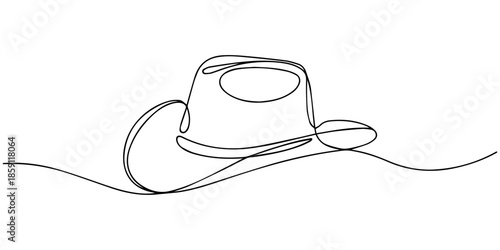 cowboy hat, Man hat cap continuous one line drawing vector illustration, Continuous line drawing of baseball cap,  art line Vector illustration, One line art cowboy hat - Minimalist continuous line