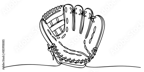 Continuous line drawing of baseball glove. Single line illustration of baseball glove. Baseball game concept. Editable outline, Continuous Hand Drawn Baseball gloves One Line Drawing. Vector. Baseball