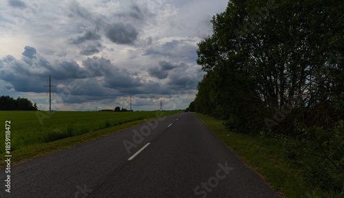 Bad weather, views of the road highway, clouds and darkness.