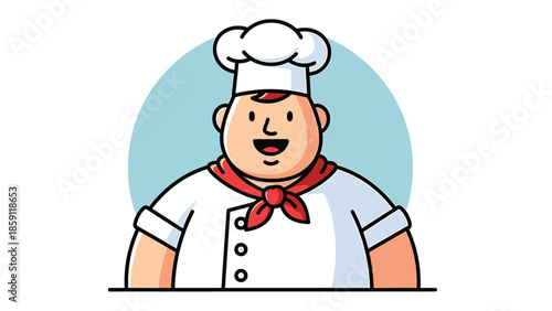Cheerful chef in white uniform and hat, ready to cook delicious meals with a smile.